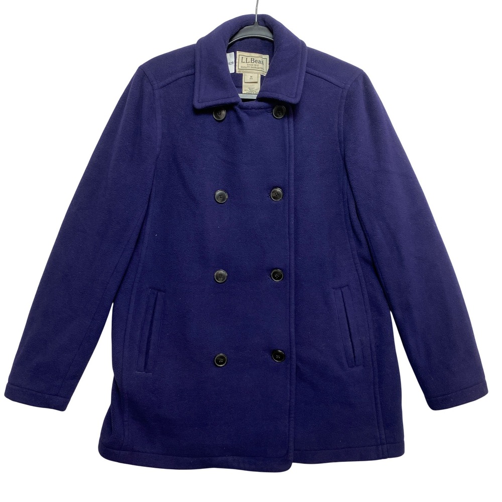 L.L. Bean Pea Coat Womens M Purple 295940 Fleece Double Breasted Jacket